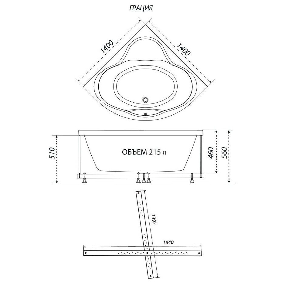 Ванна акриловая 140х140 см обрезанная белая Triton "Грация" Щ0000048049 - изображение 8