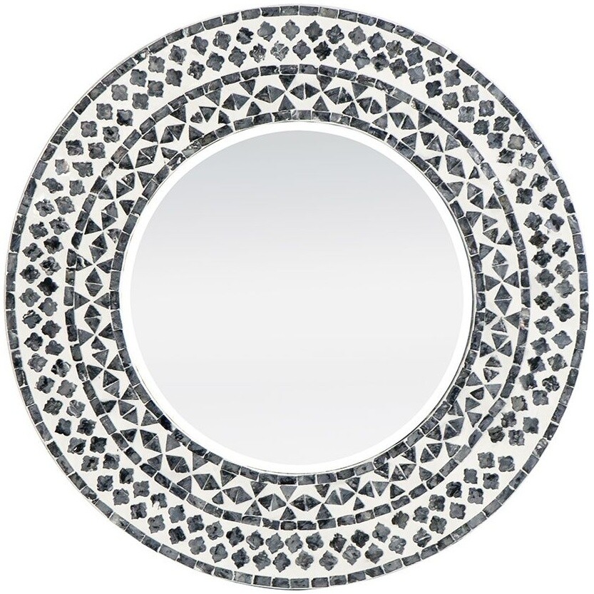 Зеркало настенное круглое в раме с отделкой раковинами устриц 61 см белое, серое GLA-48757