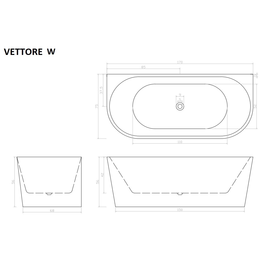 Ванна акриловая белая Cerutti SPA Vettore W 170 CT9345 - изображение 6