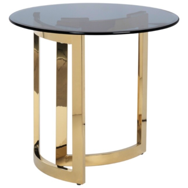 Журнальный столик круглый с топом из темного стекла и золотыми ножками 60 см