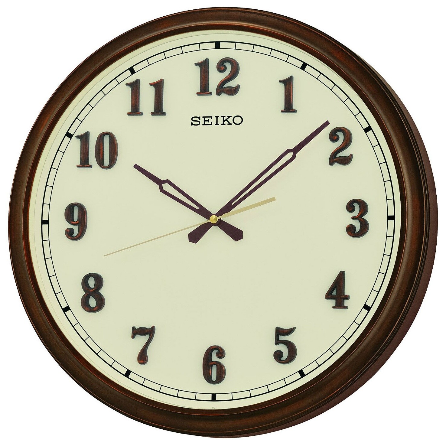 Часы настенные кварцевые пластиковые круглые 41 см коричневые, молочные QXA632B