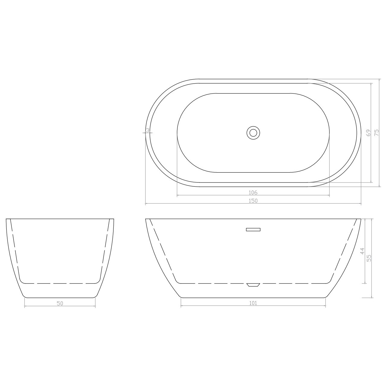 Ванна акриловая 150х75 см отдельностоящая белая d'ISEO150 Ceruttispa CT9902 - изображение 5