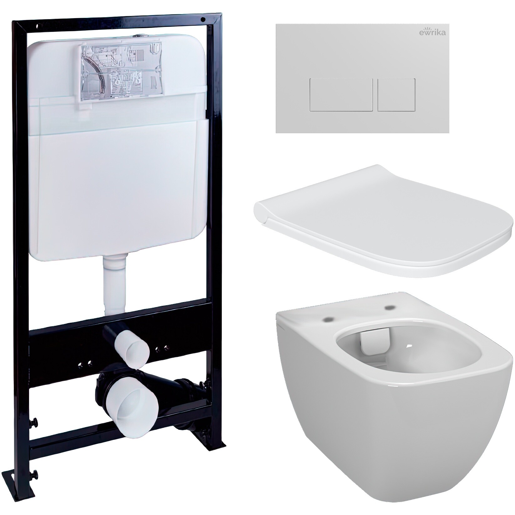 Унитаз белый VitrA Shift 7742B003-0075 с инсталляцией Ewrika ProLT 0026-2020 и белой кнопкой 0042