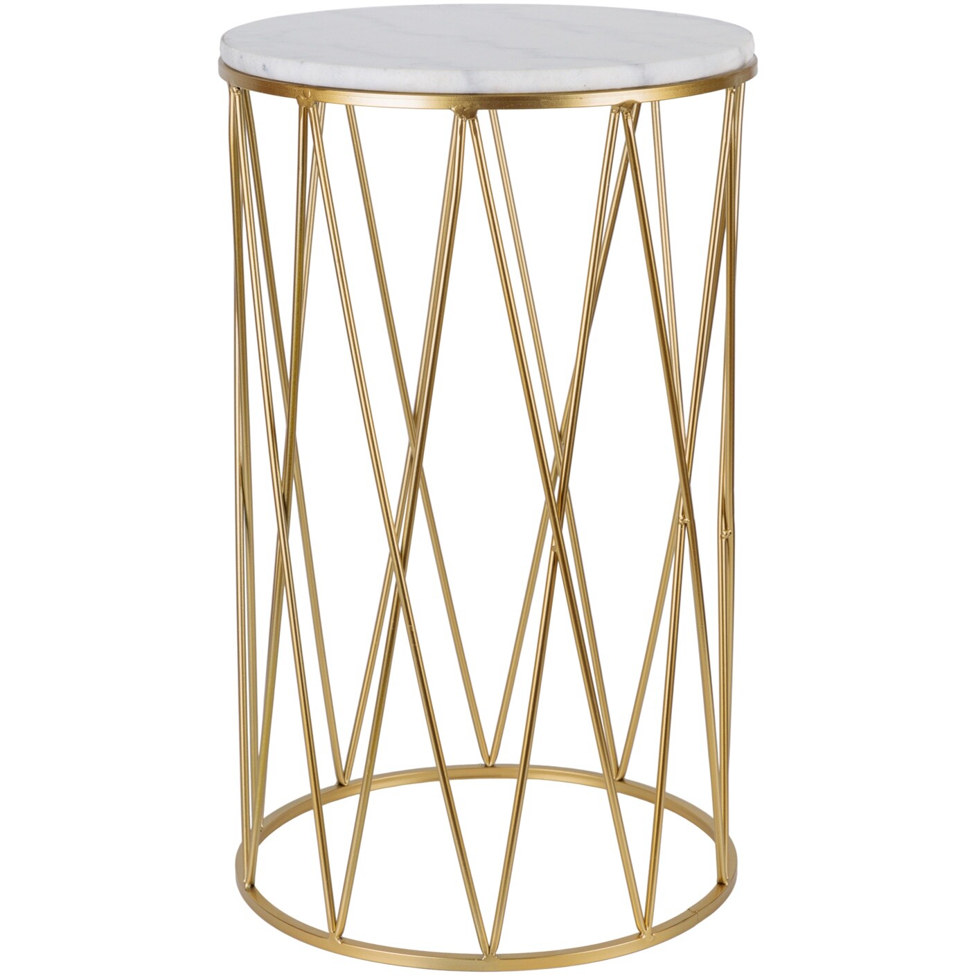 Столик кофейный круглый с мраморной столешницей золото, белый -54-152
