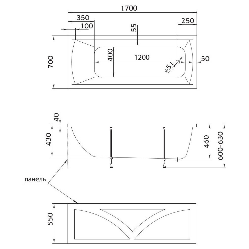 Ванна 70х170 см белая Creto Modalia 9-17070 - изображение 8