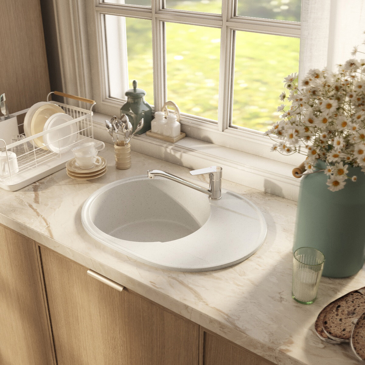 Мойка кухонная белая Domaci "Палермо" PR-610-001 - изображение 8