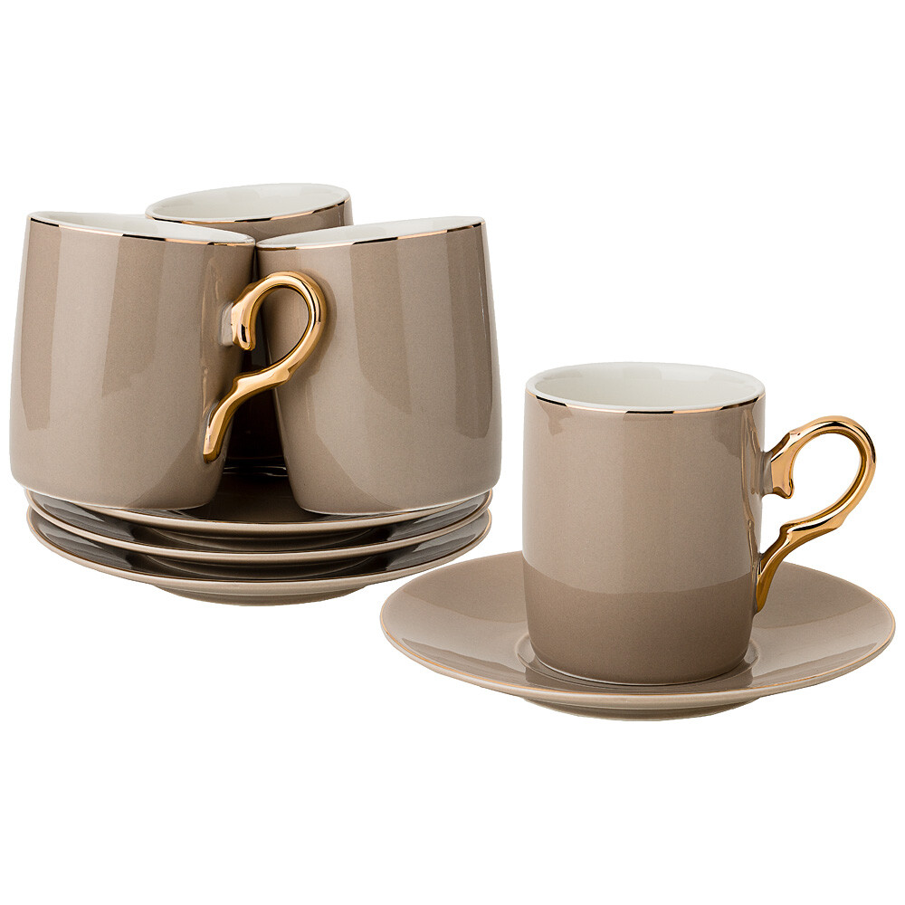 Чашки чайные фарфоровые с золотыми ручками на 4 персоны кофейные Lefard