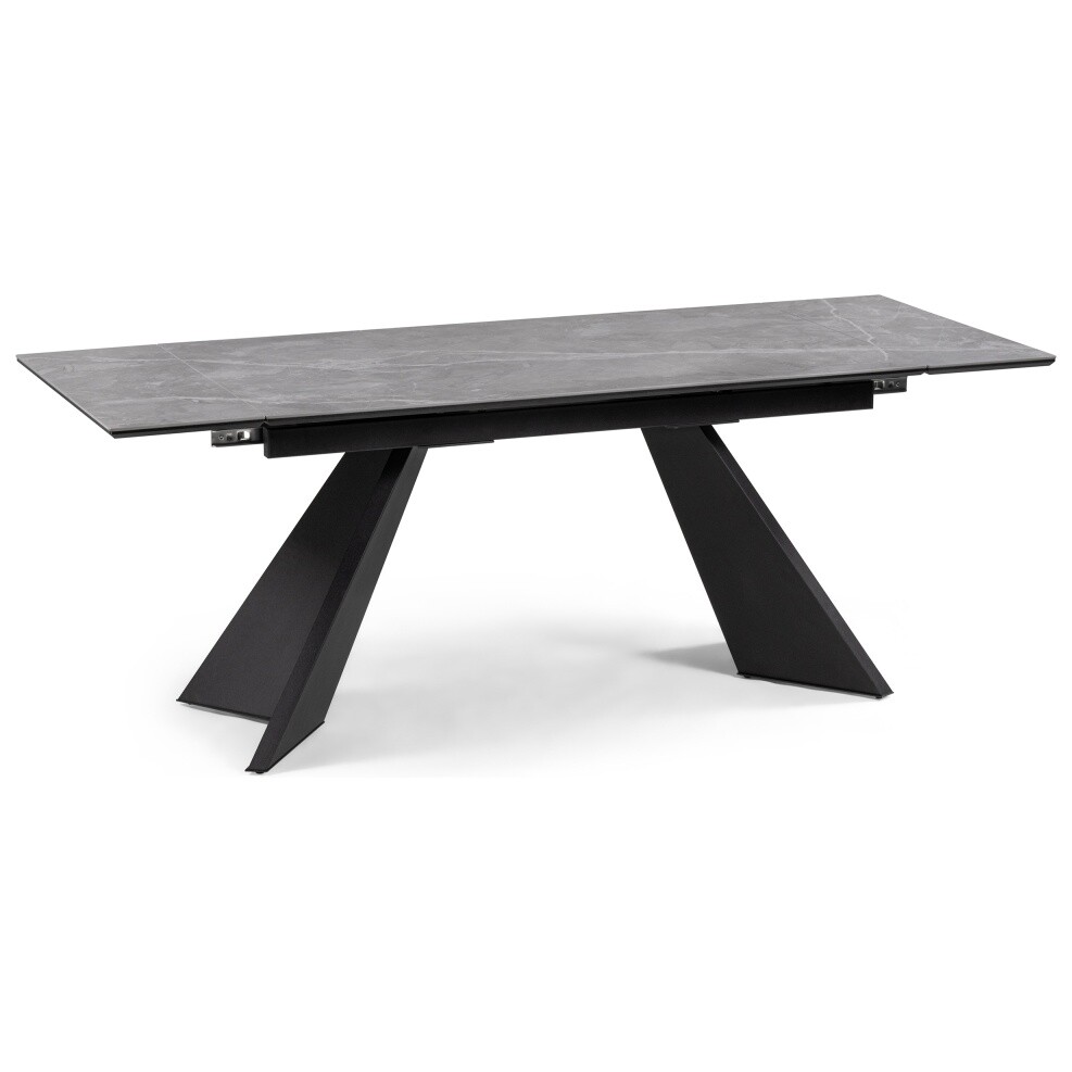 Обеденный стол раздвижной прямоугольный с керамической столешницей серый мрамор, черный &quot;Ливи&quot;