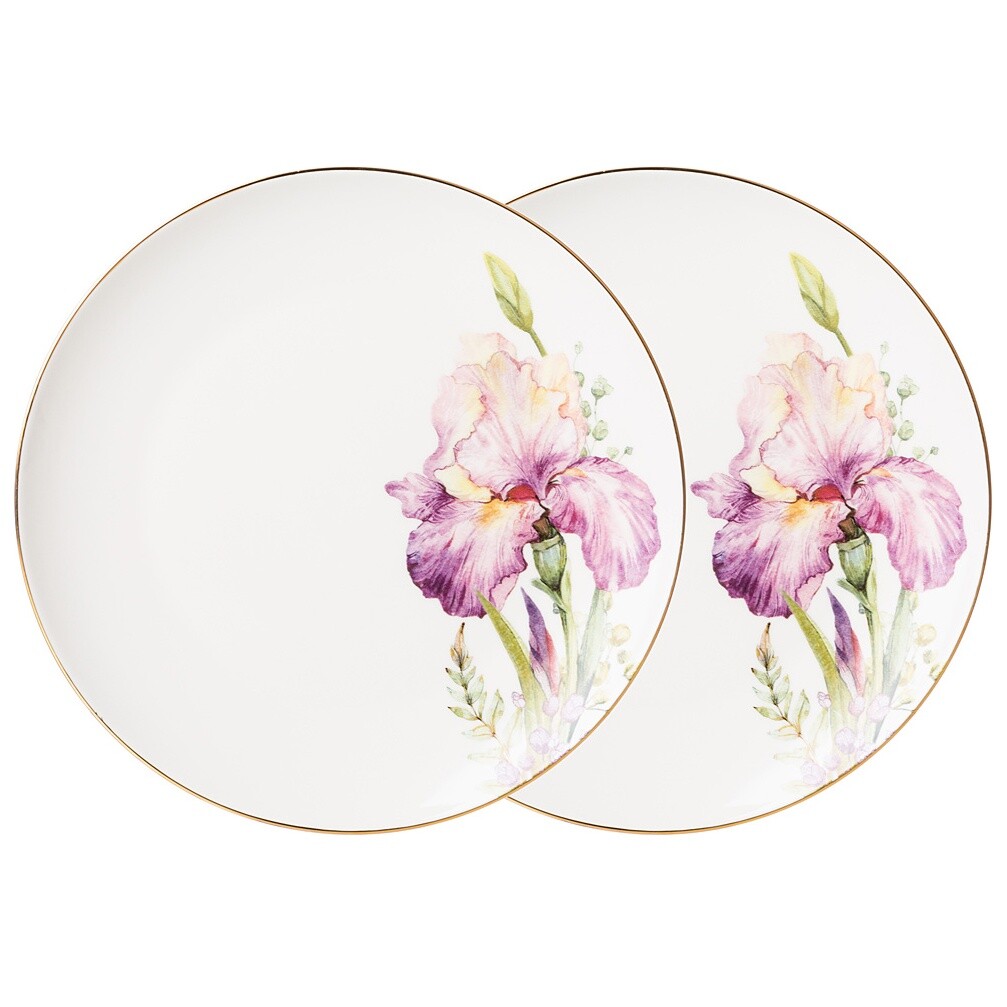 Тарелки закусочные фарфоровые 20 см 2 шт белые, сиреневые Irises
