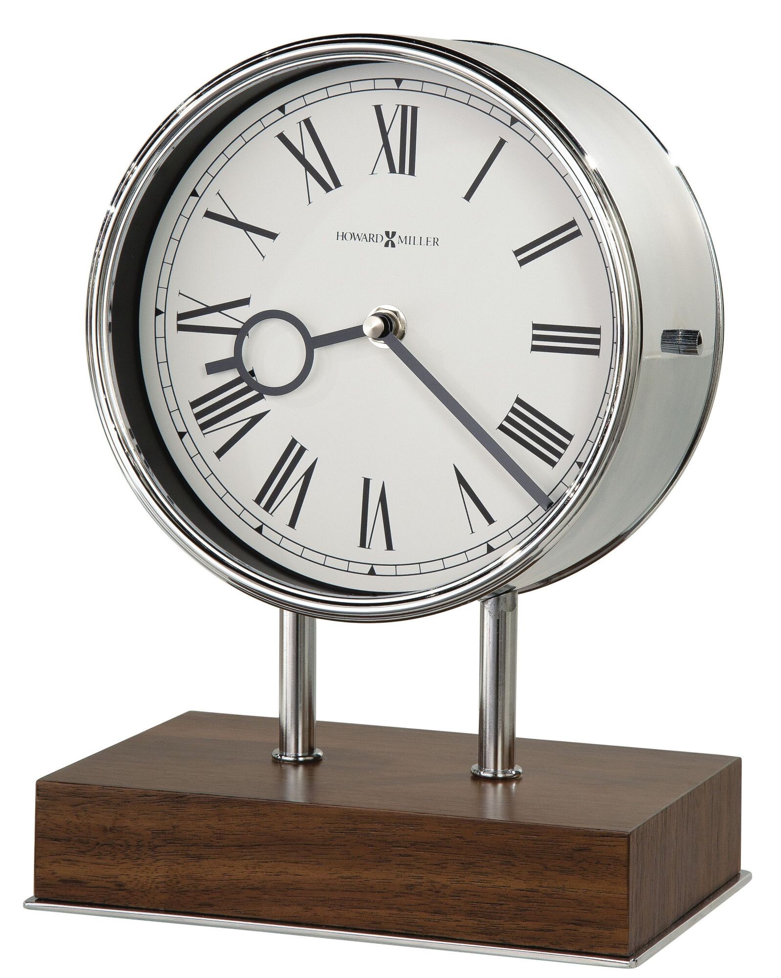 Часы настольные хром с коричневой подставкой 635-178