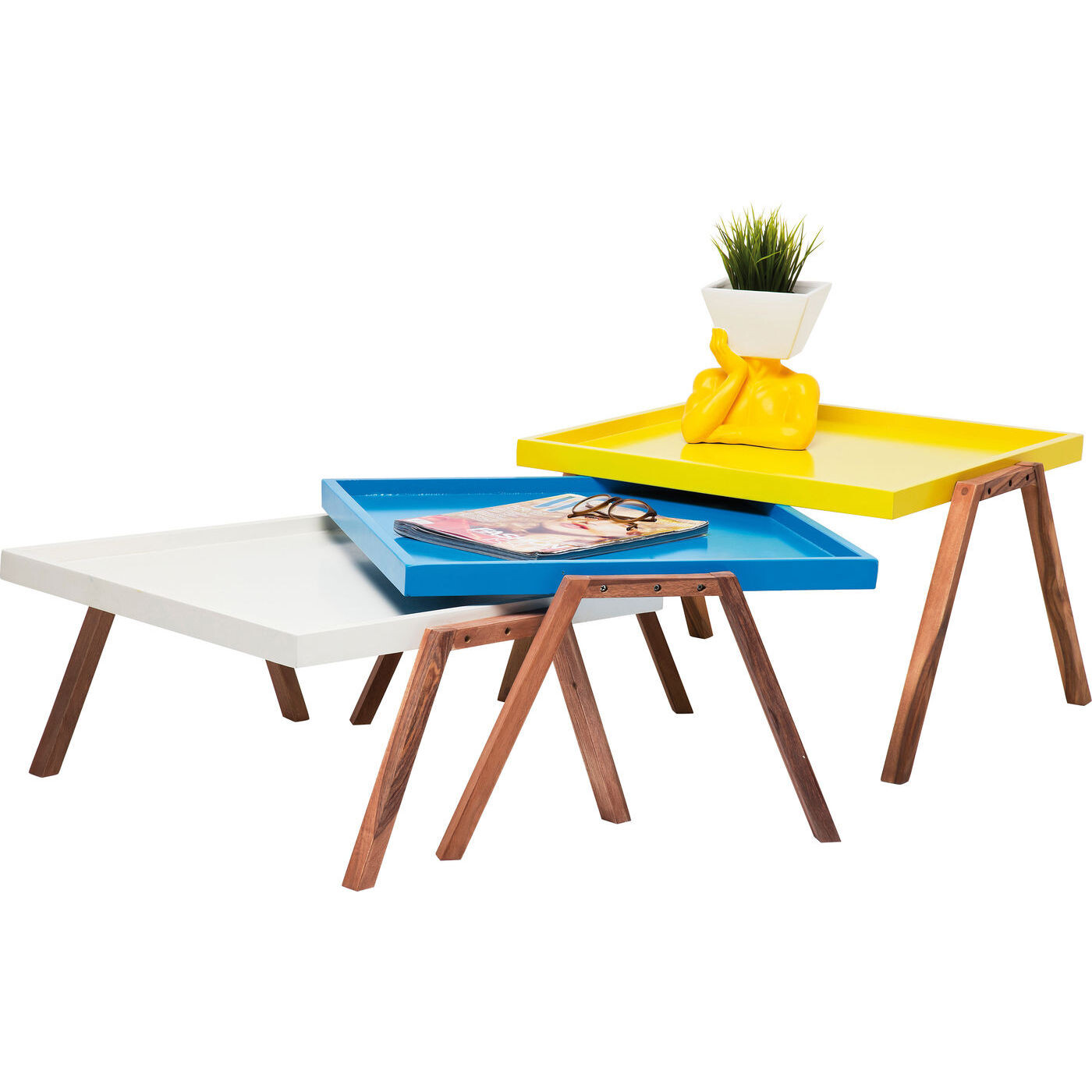 Журнальный столик дизайнерский цветной с деревыянными ножками Tray, 3 штуки 78383