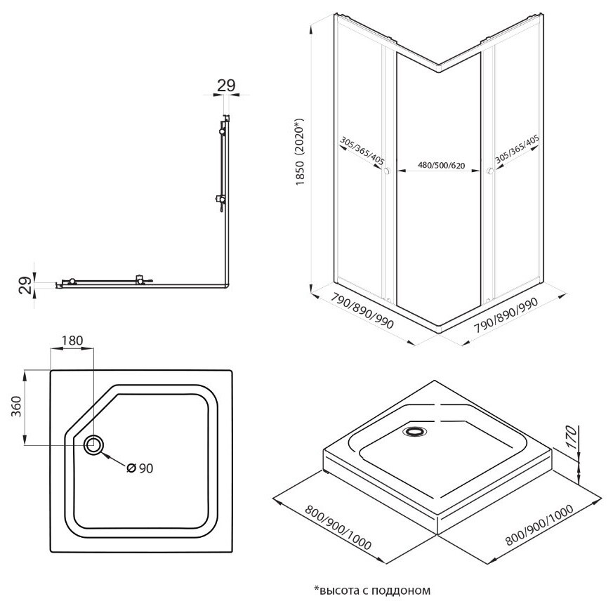 Душевой уголок квадратный с низким поддоном 80х80 см хром Triton "Вента-Хром" Щ0000049620 - изображение 8