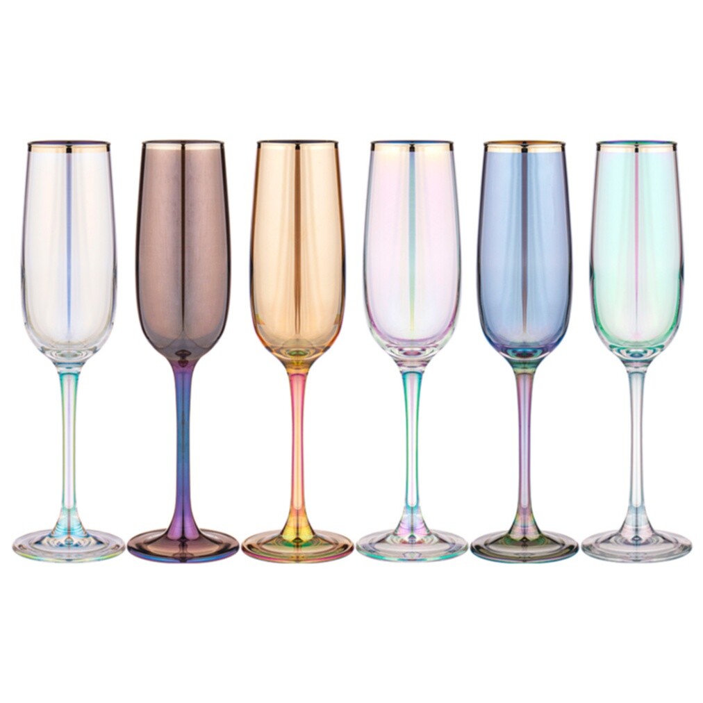 Бокалы для шампанского стеклянные 170 мл 6 шт. разноцветные Miracle