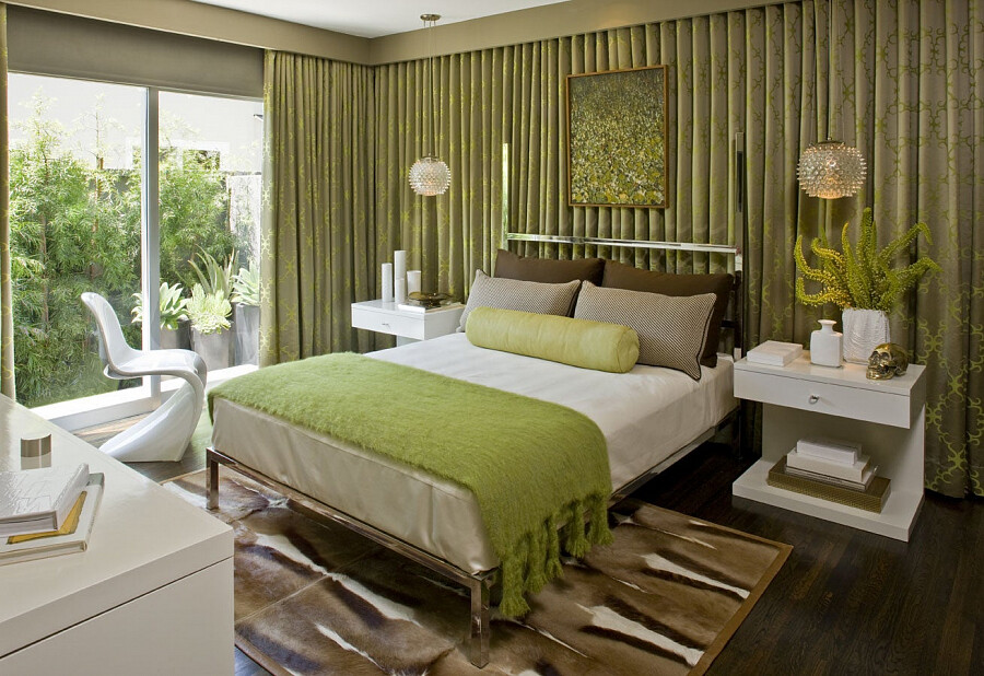 Интерьер спальни в зеленых тонах. 4 фото квартир.