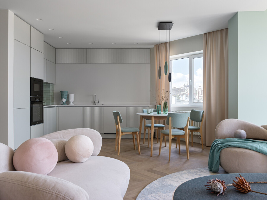 General view of the kitchen-living room