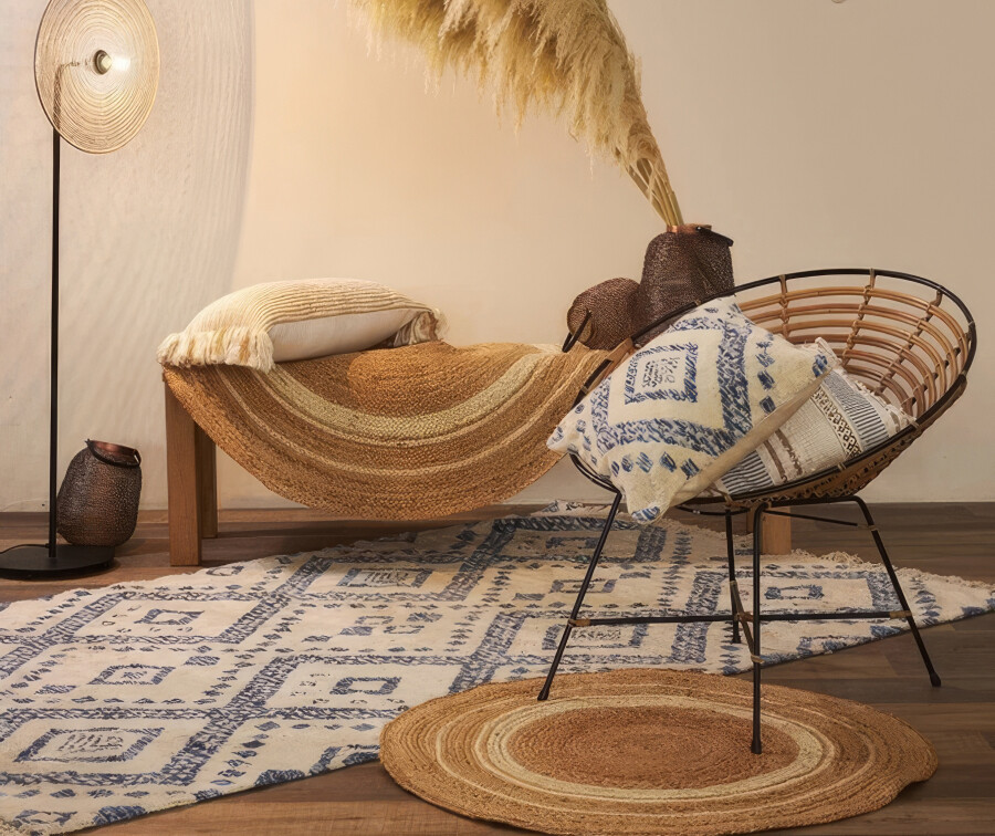 June carpet round with white inserts 150x150 cm beige Ethnic