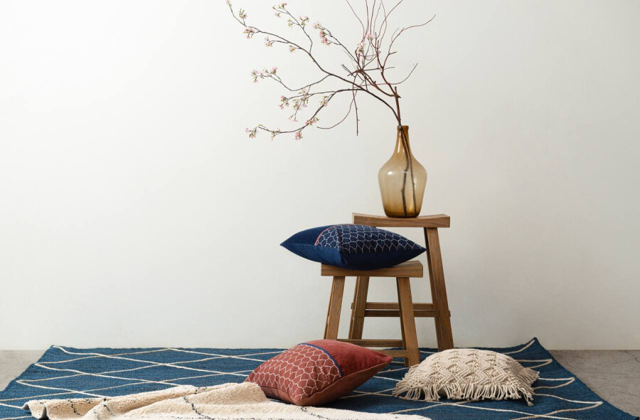 Jute carpet 70x160 cm dark blue Ethnic
