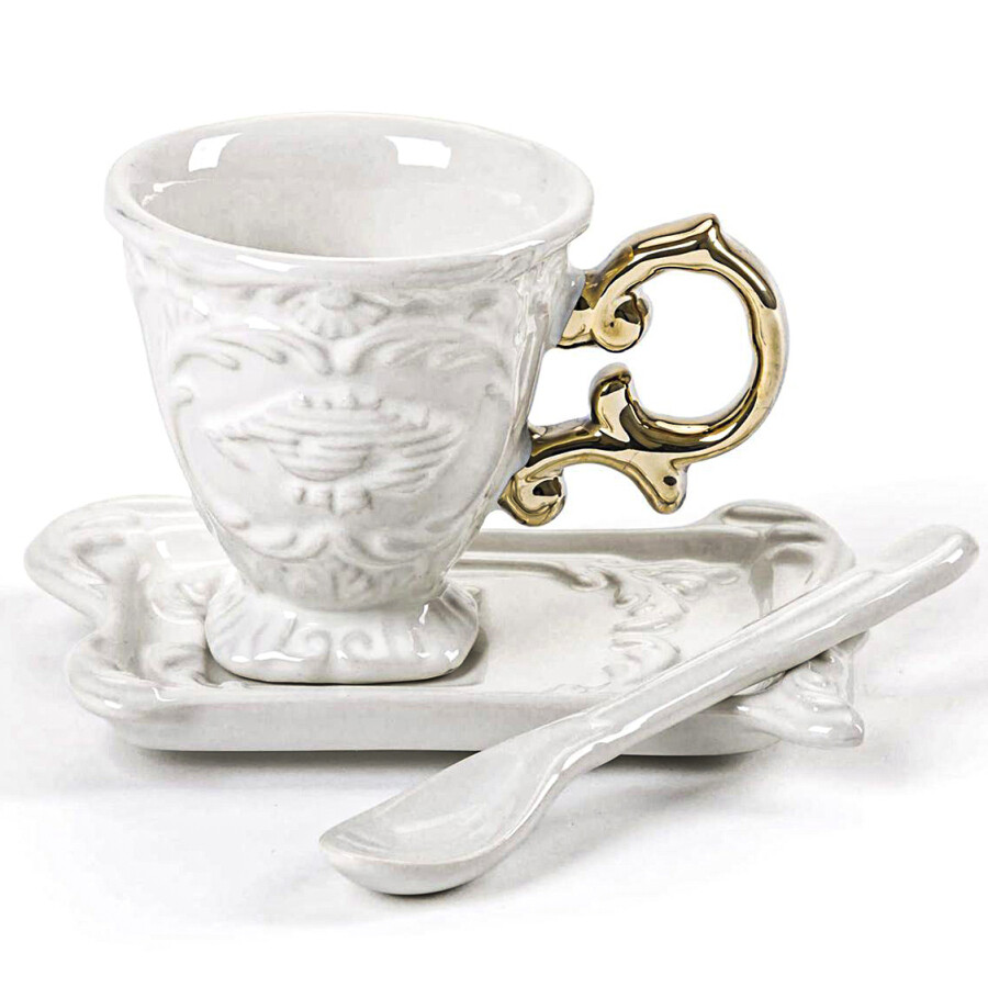 Кофейный набор из 3 предметов фарфоровый белый, золото I-Coffee