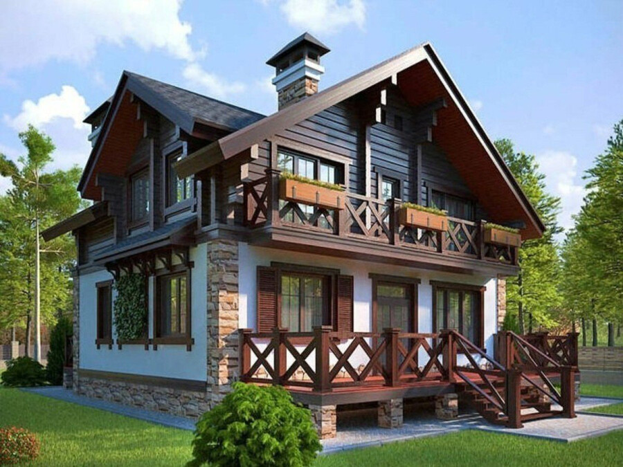 Австрийский дом с отделкой из дерева и кирпича