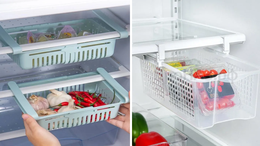 Hinged shelves-boxes for the refrigerator