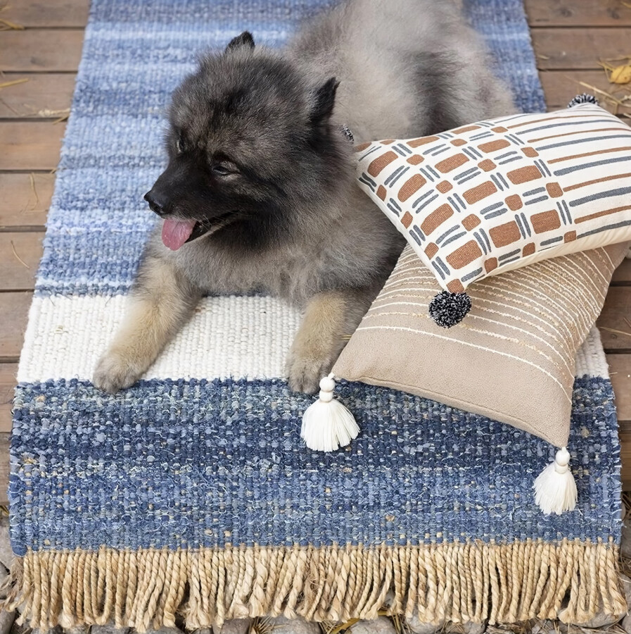 Carpet of jute, denim and wool 160x230 cm beige, gray Hyderabad. Ethnic