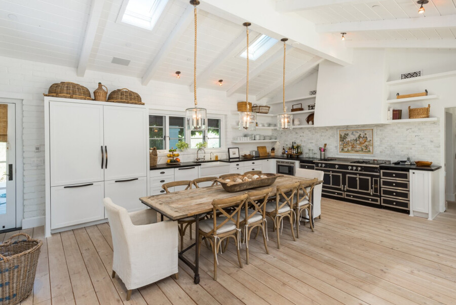 The interior of the kitchen in the dining room in the American style 