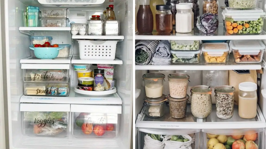 Food in boxes in the refrigerator 