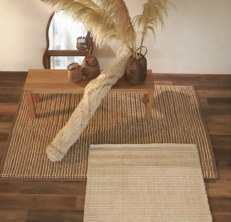 Carpet of jute and wool 160x230 cm beige delhi. Ethnic