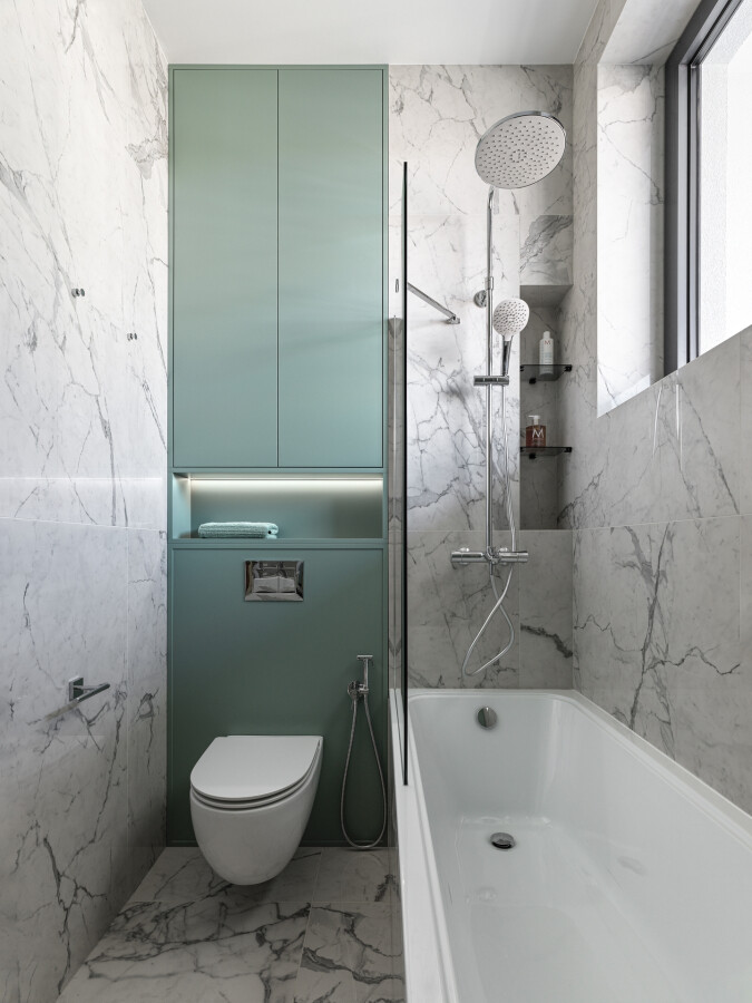 A cabinet in the bathroom