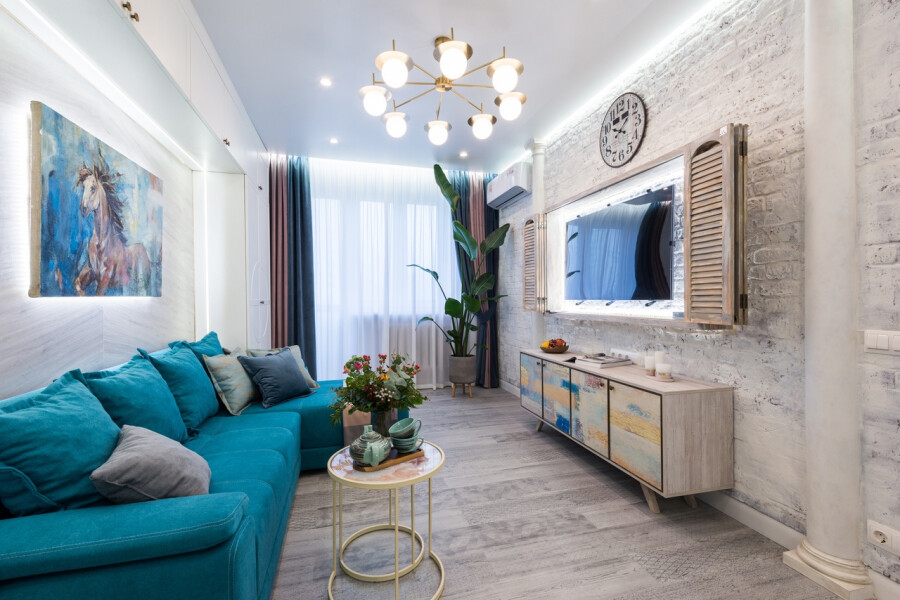 Living room of elongated shape