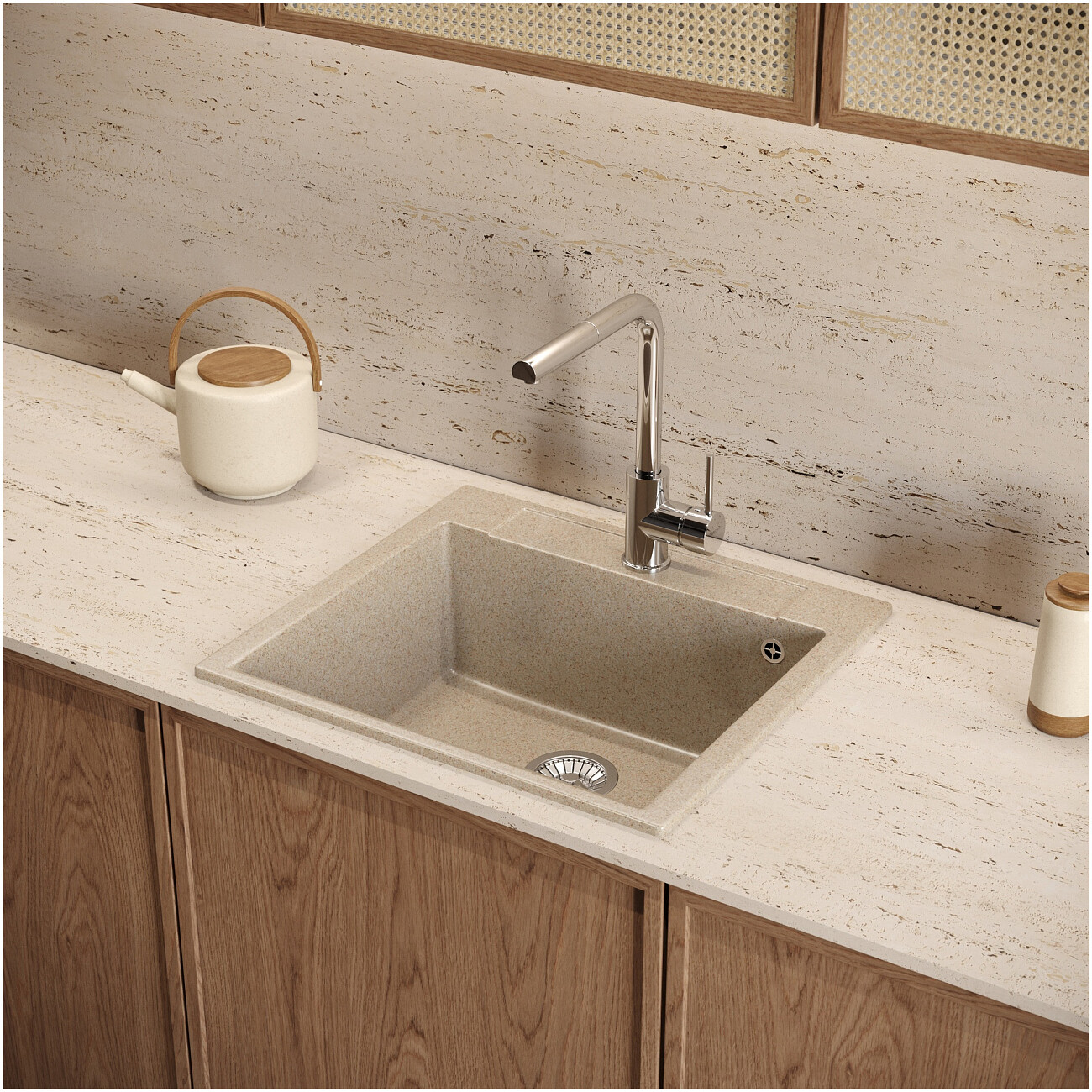 Мойка кухонная из искусственного мрамора прямоугольная 51х56 см песочная Domaci "Савона" PA 560 - изображение 4