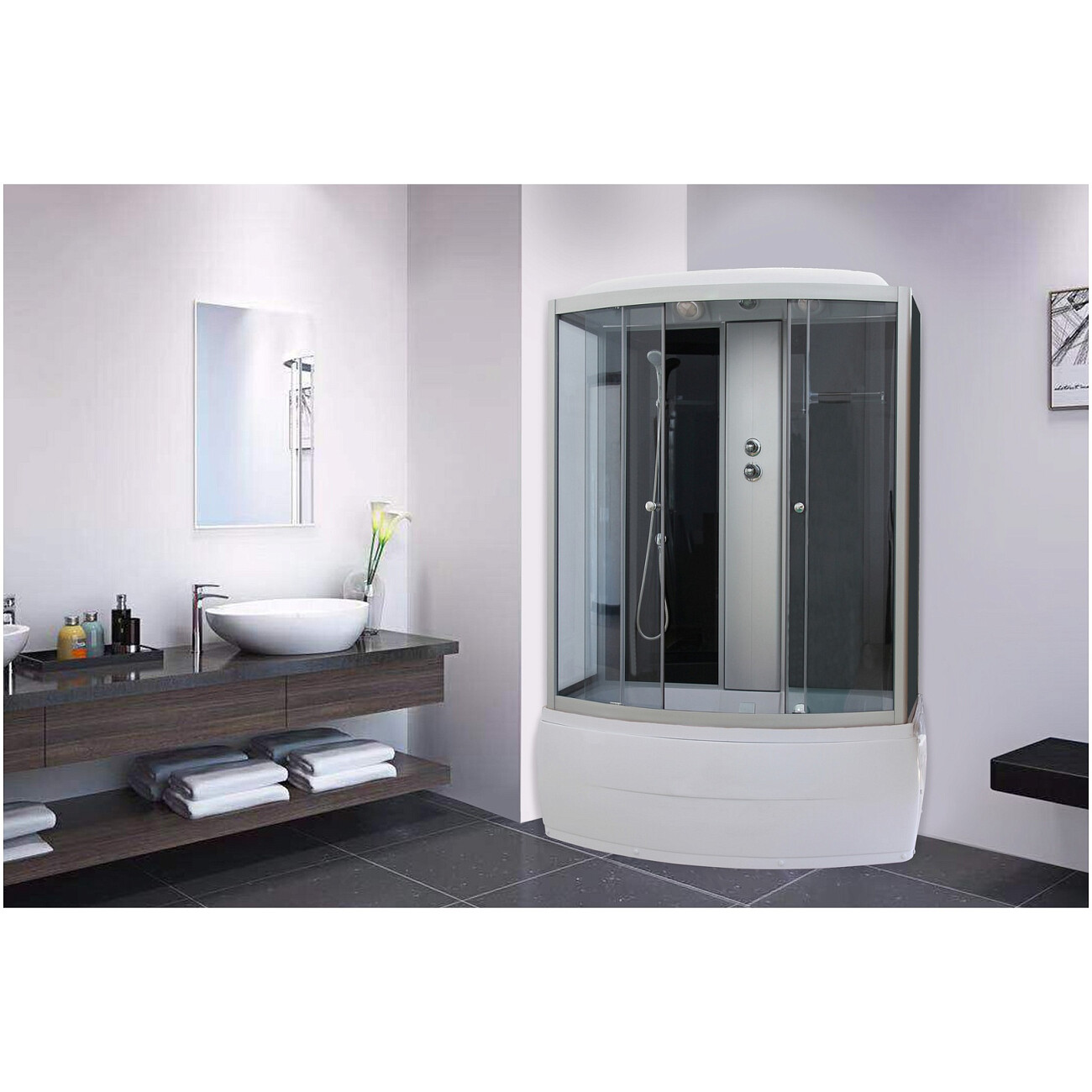 Душевой бокс прямоугольный с высоким поддоном 75х150 см черный, хром Parly CNE150 - изображение 3