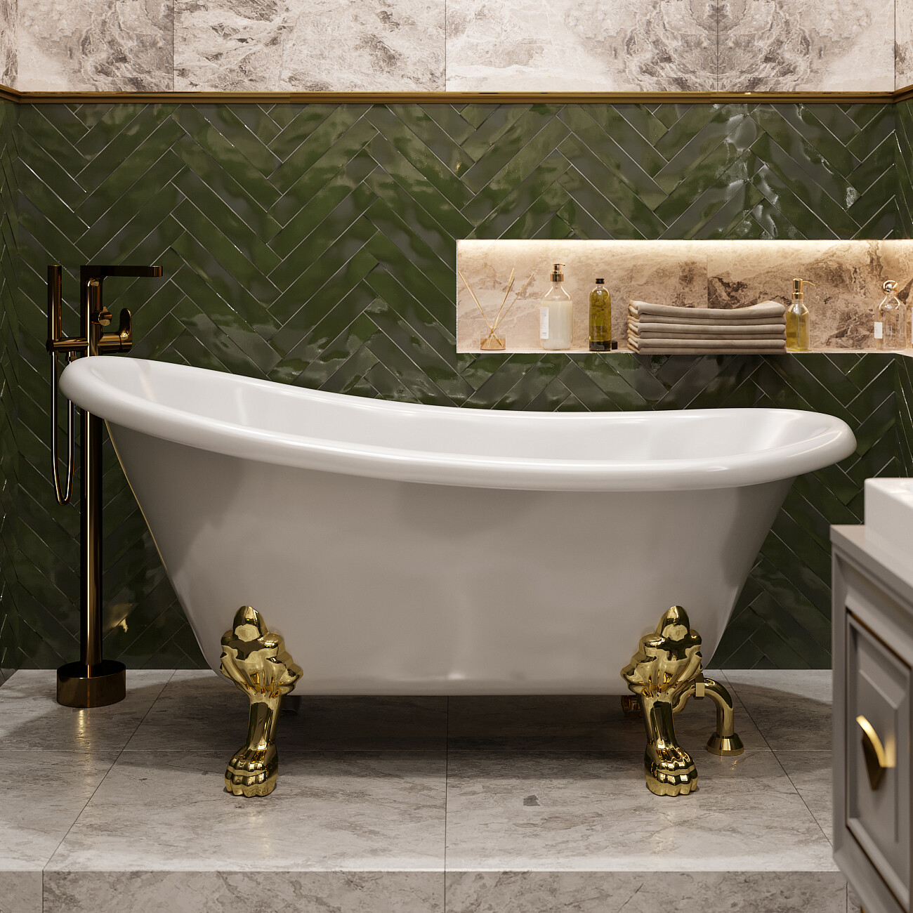 Ванна акриловая на ножках 75х170 см белая, золото Artemis Ottovia 1.05.407.007.01.3.28 - изображение 3