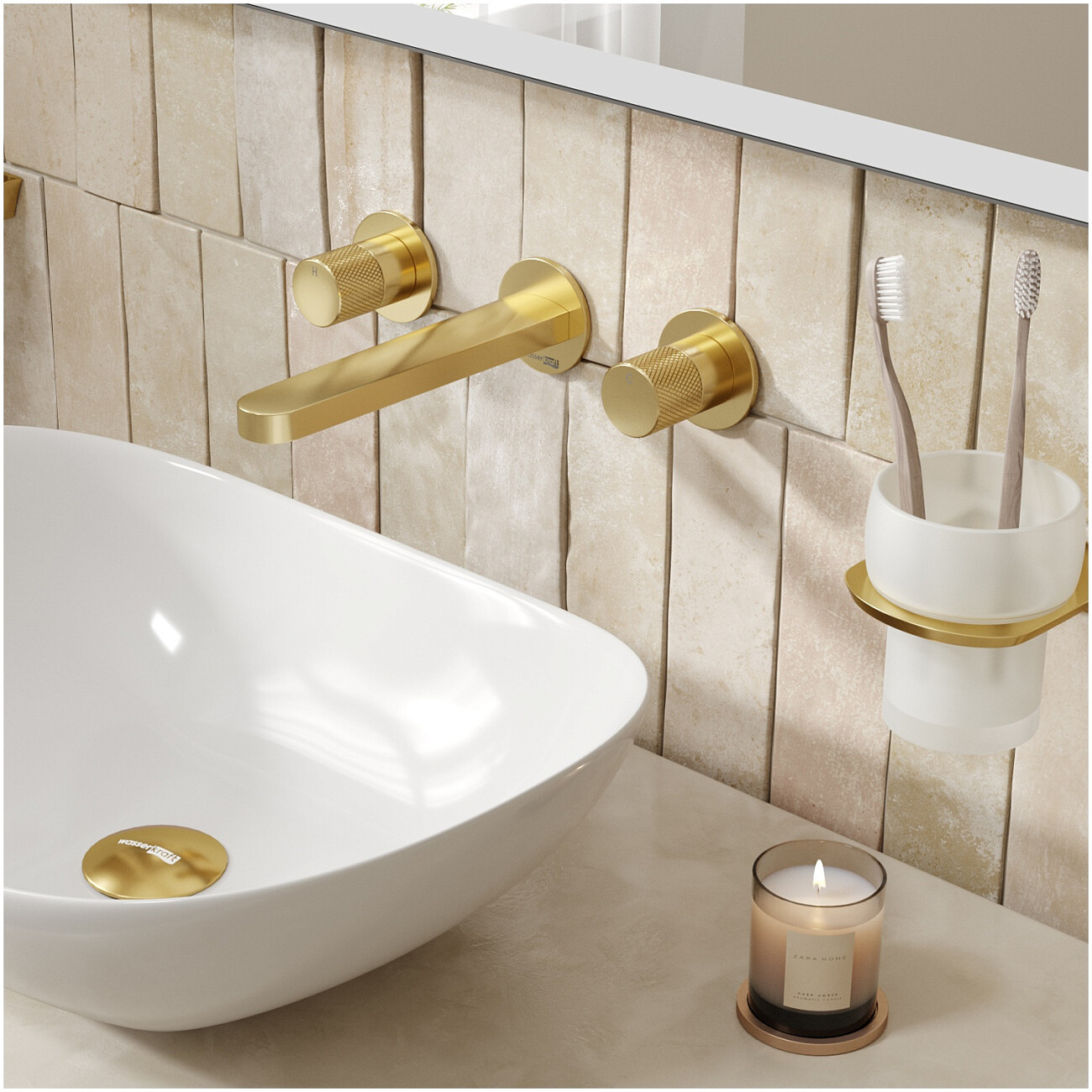 Смеситель для раковины встраиваемый из латуни золотой Wasserkraft 8245 - изображение 2