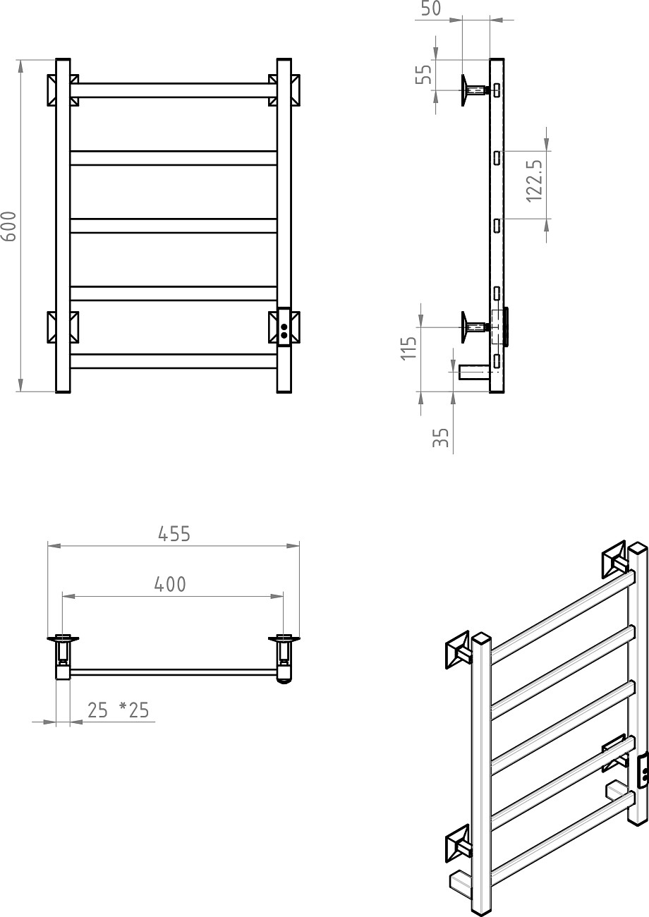 Полотенцесушитель электрический 60х40 см белый Ewrika "Пенелопа КВ7" - изображение 2