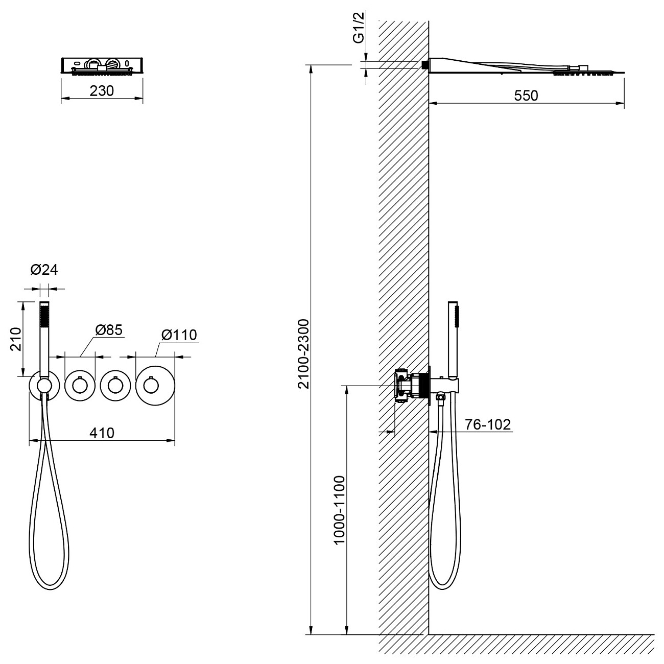 Душевой комплект встраиваемый с верхним душем и термостатом золото матовое Timo Saona SX-2350-17SM - изображение 6