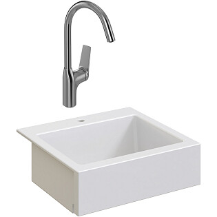 Мойка кухонная белый глянец Domaci &quot;Сиена&quot; 50166-101 со смесителем Stworki HDA5708XH2