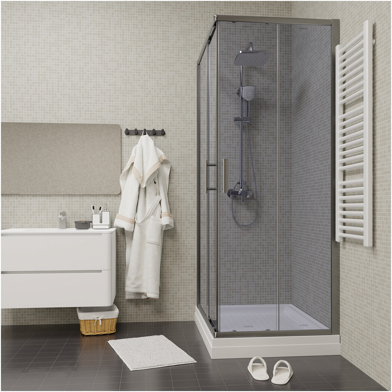 Душевой уголок прямоугольный с низким поддоном 80х100 см хром Parly Quadro QZ81S - изображение 5