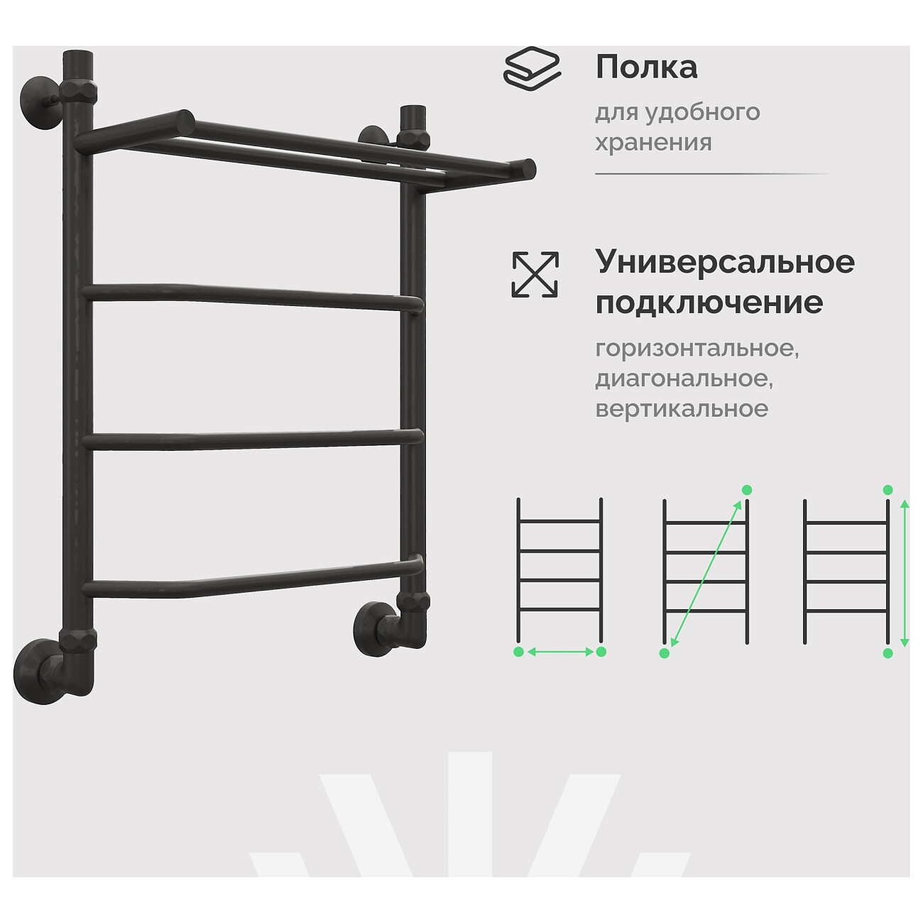 Полотенцесушитель водяной 60х50 см с полкой черный Ewrika "Сафо" FT 4656759178826 - изображение 5