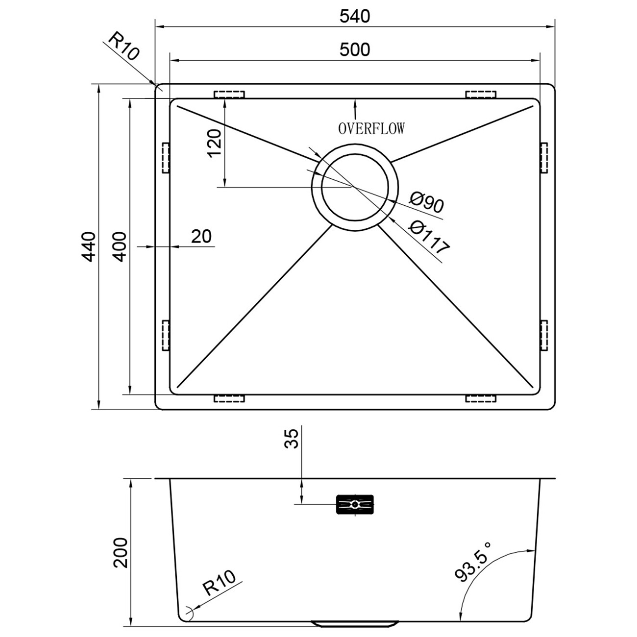 Кухонная мойка из нержавеющей стали 44х54 см брашированное золото Reflexion Como RX2054GD  - изображение 15