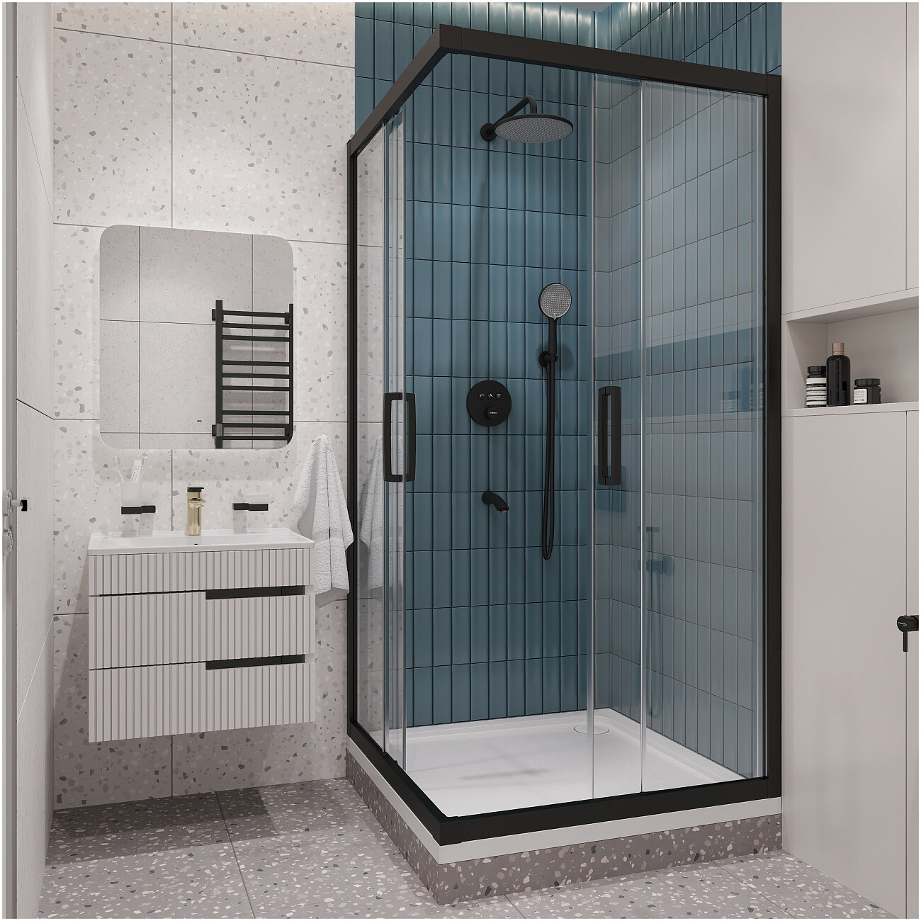 Душевой комплект и изливом матовый черный Stworki "Левангер" S07210BK - изображение 8