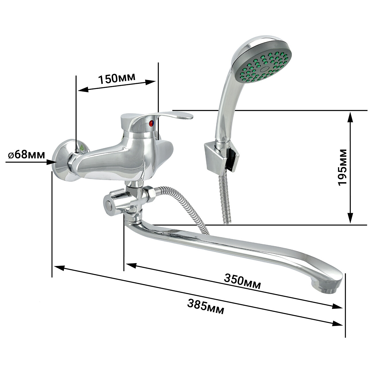Смеситель для ванны однорычажный с душевым гарнитуром хром Juguni Dorado 0402.946C - изображение 10