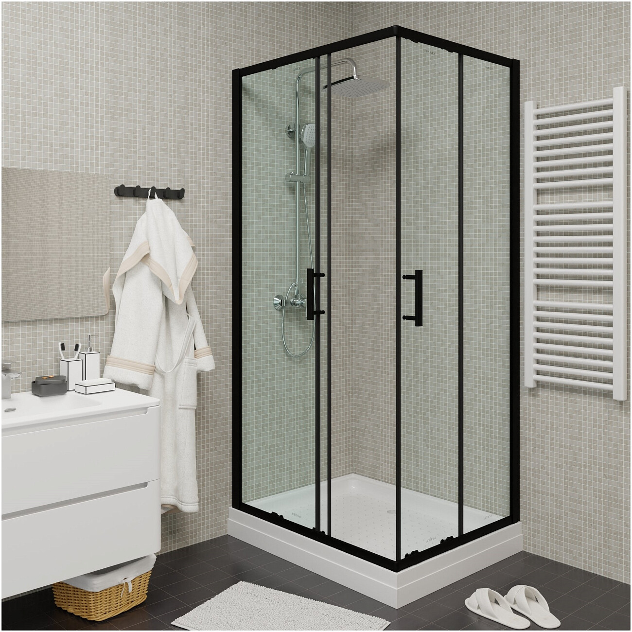 Душевой уголок прямоугольный с низким поддоном 80х120 см черный Parly ZQ121B-S - изображение 7
