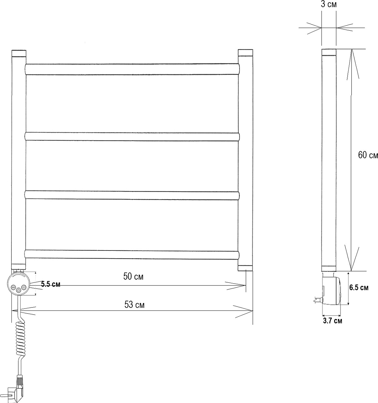 Полотенцесушитель электрический 60х50 см черный матовый Ewrika "Сафо" P L 4627201607874 - изображение 2