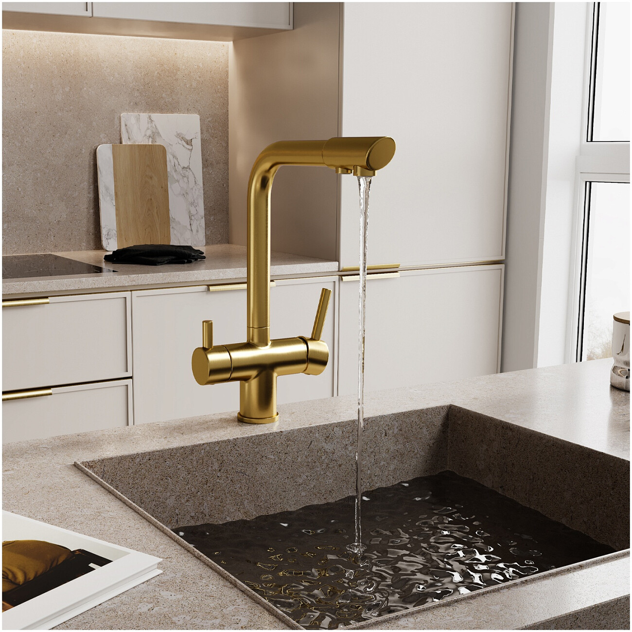 Смеситель для кухни под фильтр из латуни золотой Wasserkraft A8387 - изображение 2