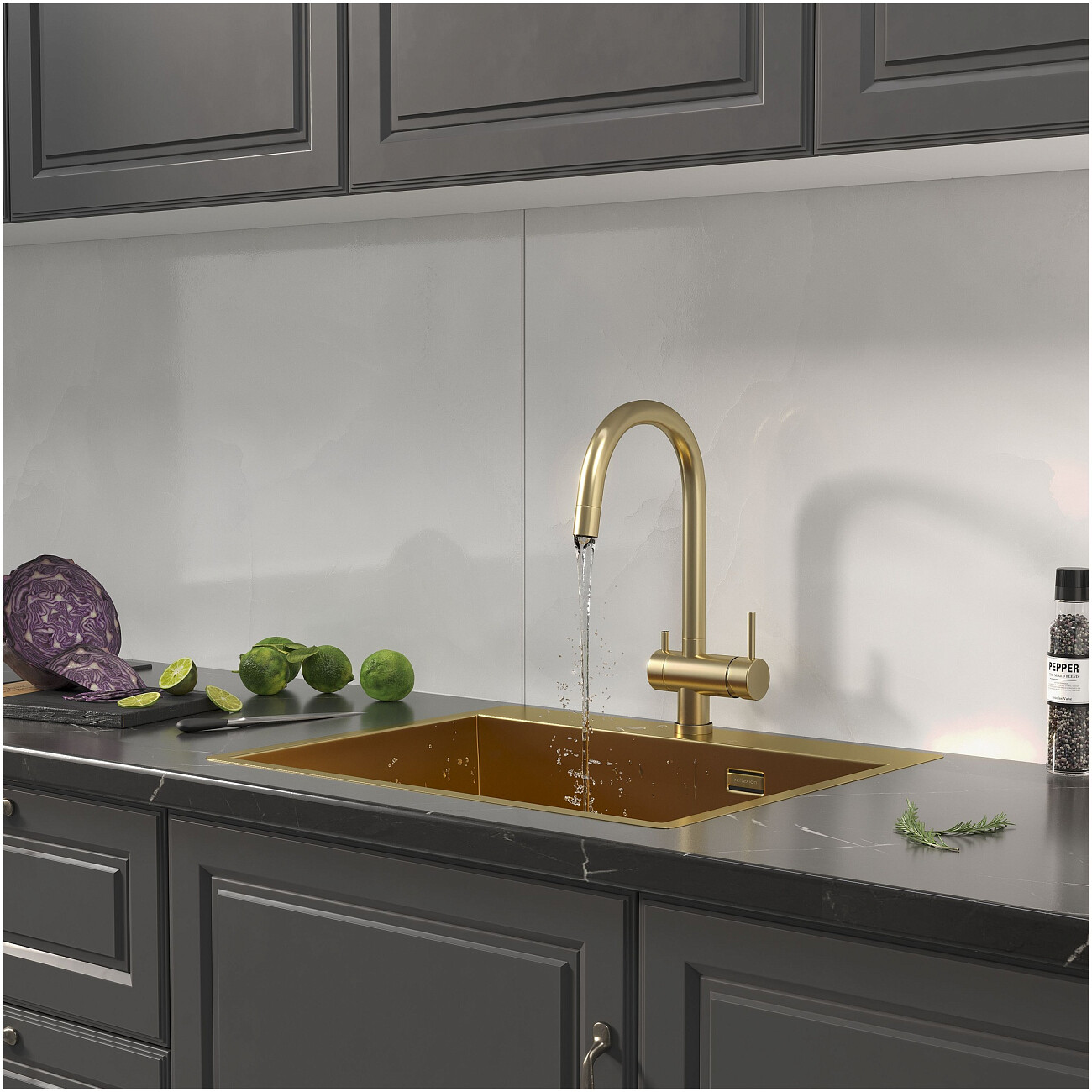 Кухонная мойка из нержавеющей стали 50х60 см брашированное золото Reflexion Iseo RX2260GD - изображение 7