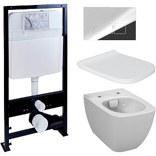 Унитаз белый VitrA Shift 7742B003-0075 с инсталляцией Ewrika ProLT 0026-2020 и кнопкой хром 0041