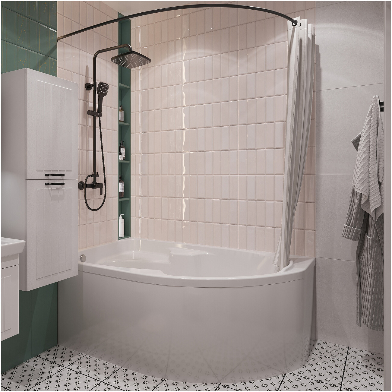 Душевая стойка с верхним душем и смесителем черная Diwo "Смоленск" SM-07b - изображение 5