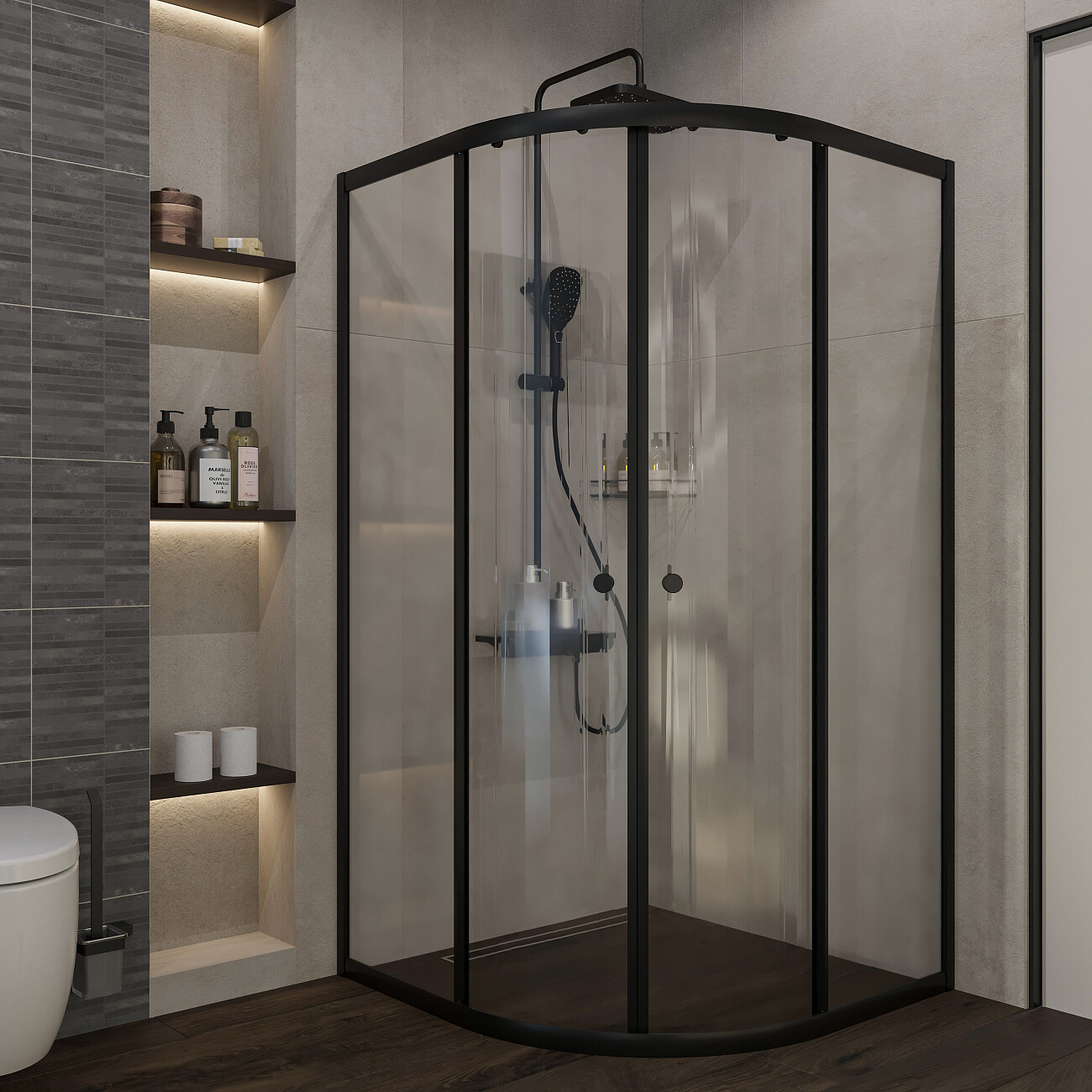 Душевой уголок четверть круга 100х100 см черный Diwo "Псков" Щ0000055586 - изображение 6