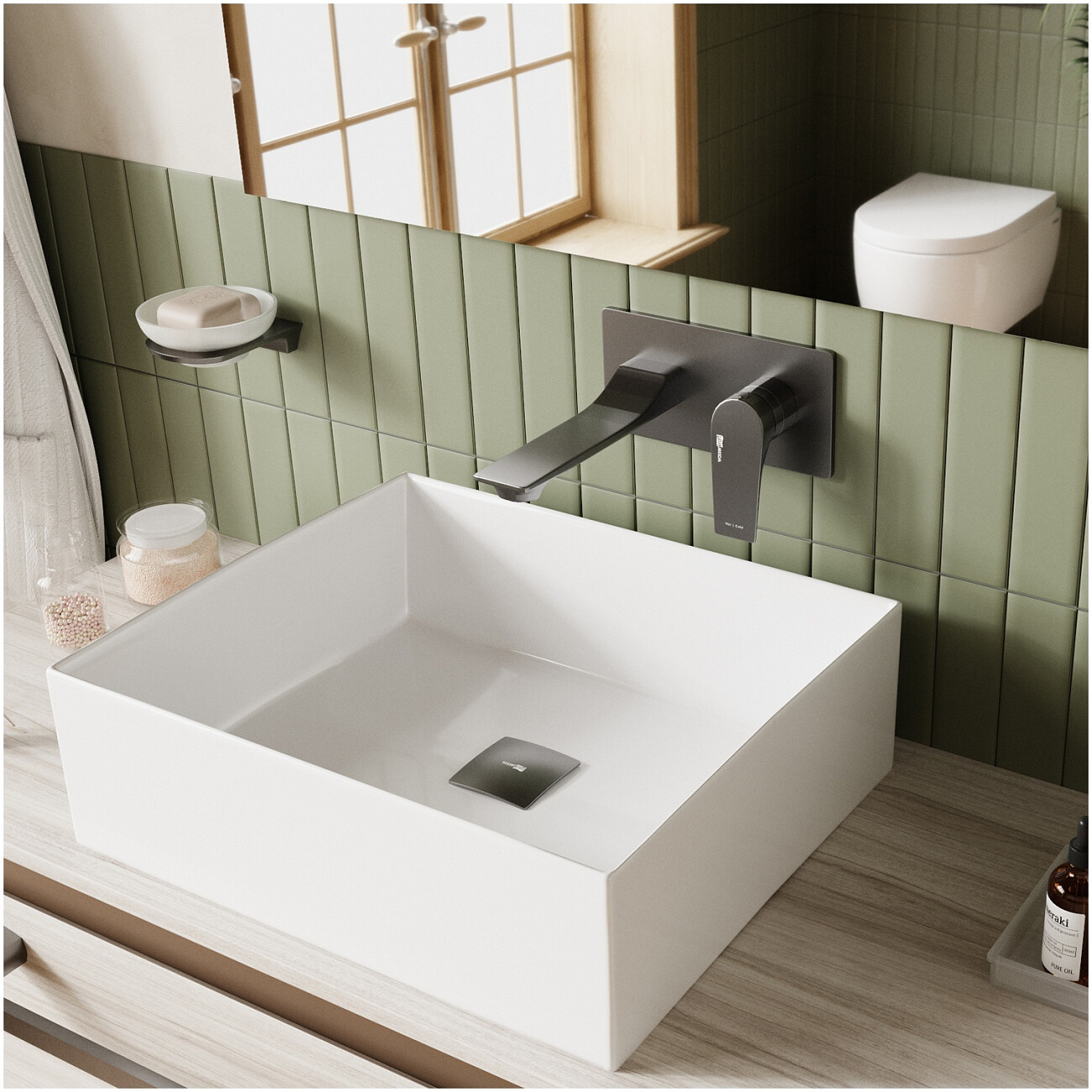 Смеситель для раковины встраиваемый из латуни оружейная сталь Wasserkraft 8430 - изображение 2